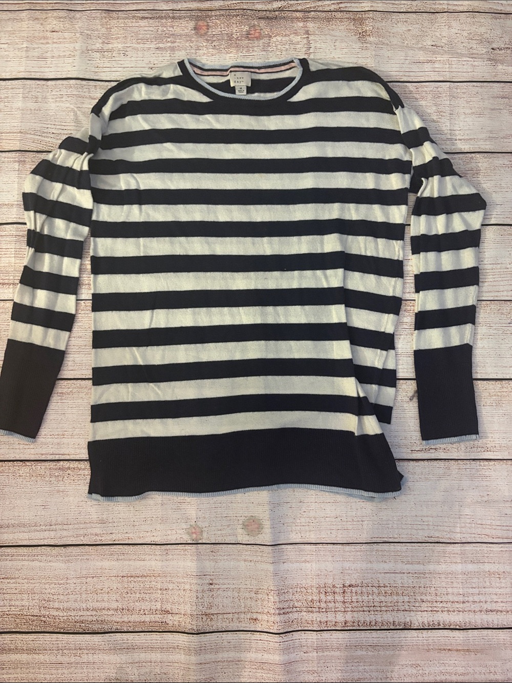 a new day Navy and White Striped Crewneck Sweater